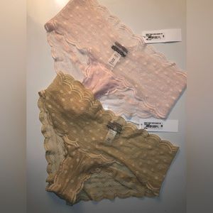 Set of 2 new w/ tags pink and beige polka dot lace boy shorts size S/M